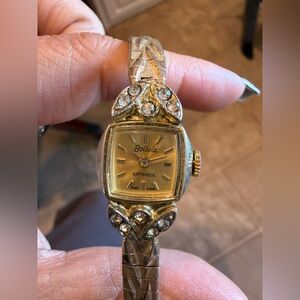 Vintage Boliva Gold Tone Rhinestone Ladies Watch Antishock Hong Kong